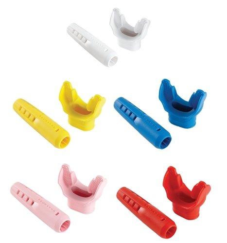 Set of colorful mouthguards on a white background
