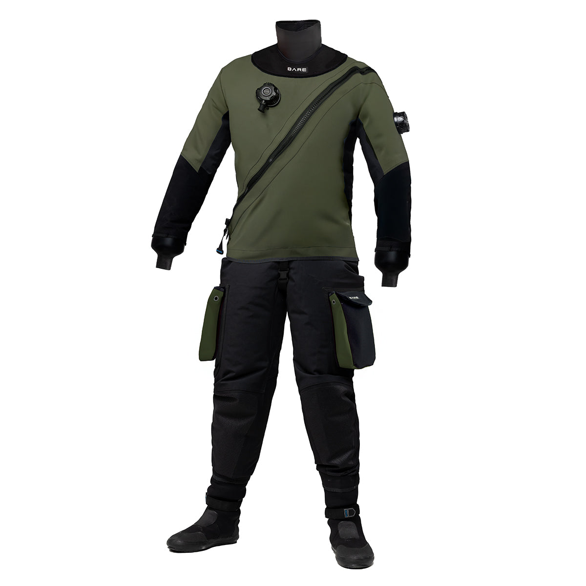 Green and black diving suit on a white background