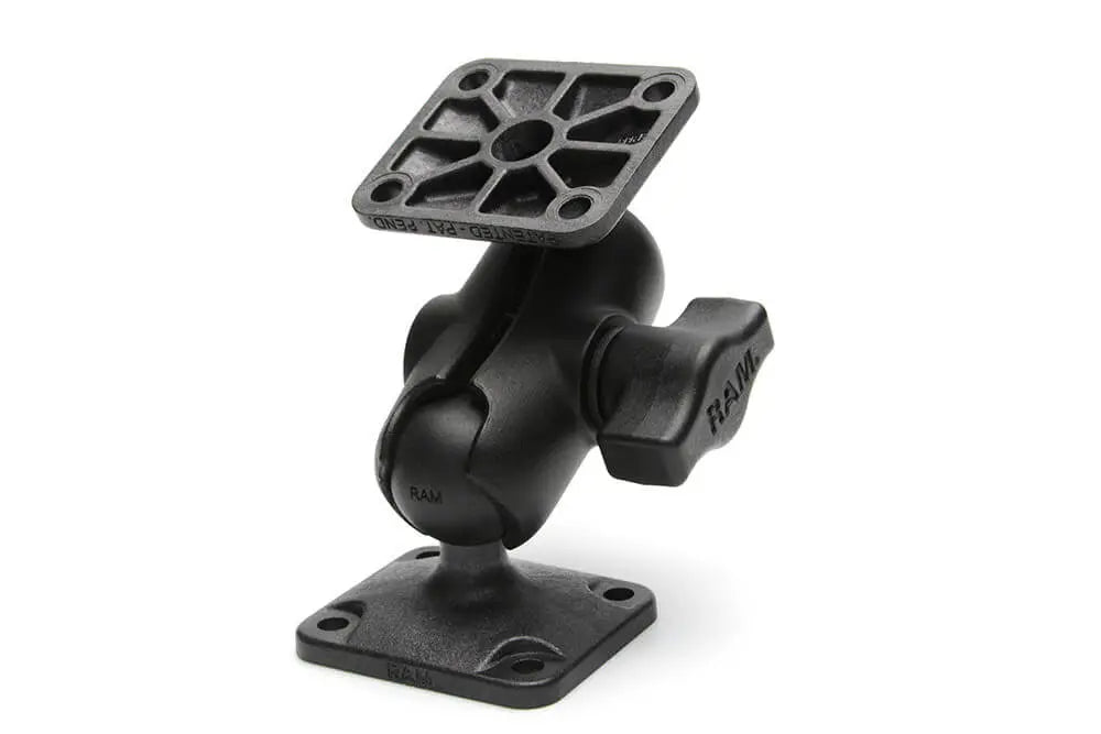 Black metal mounting bracket on a white background