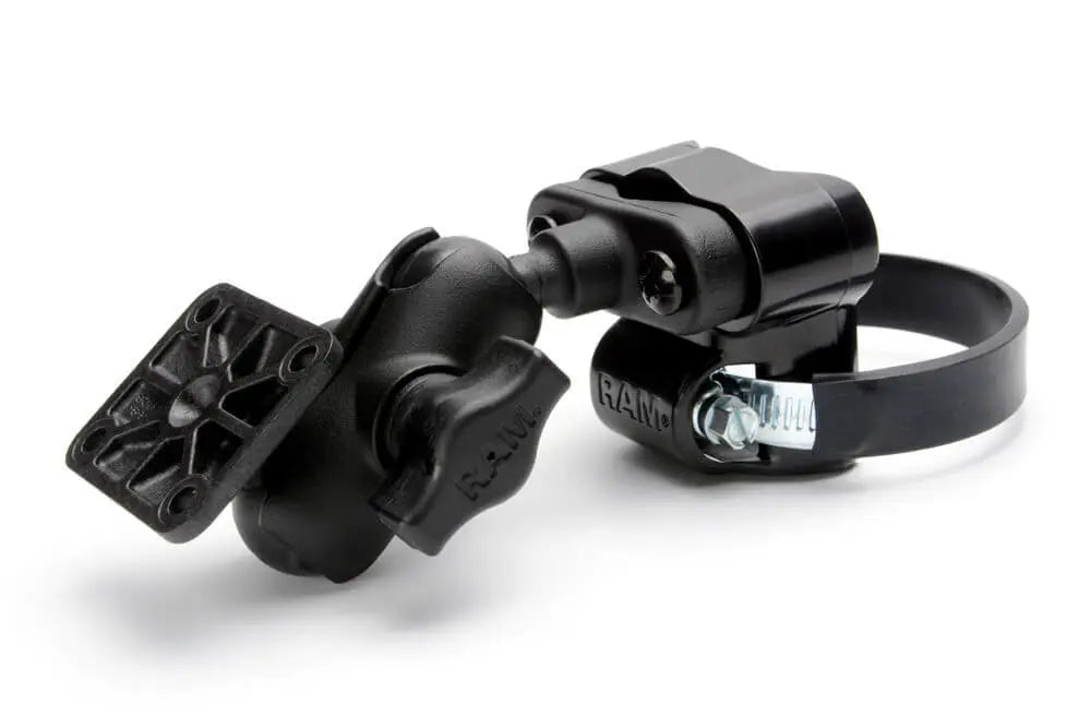 Black bike mount with RAM brand logo on a white background