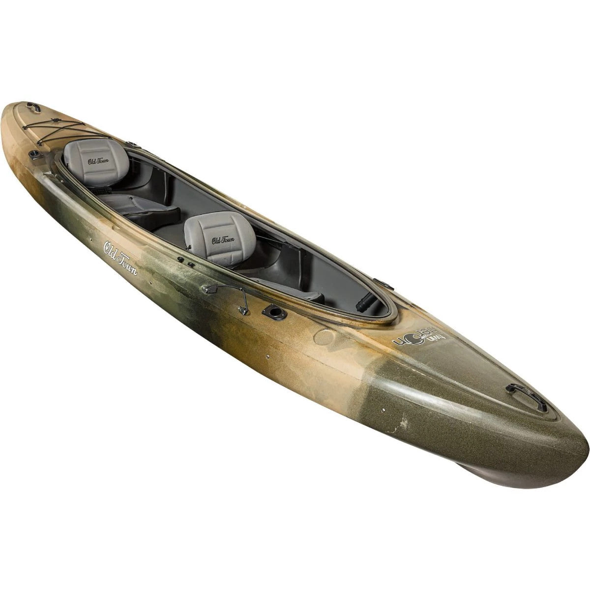 Kayak with a camouflage pattern on a white background