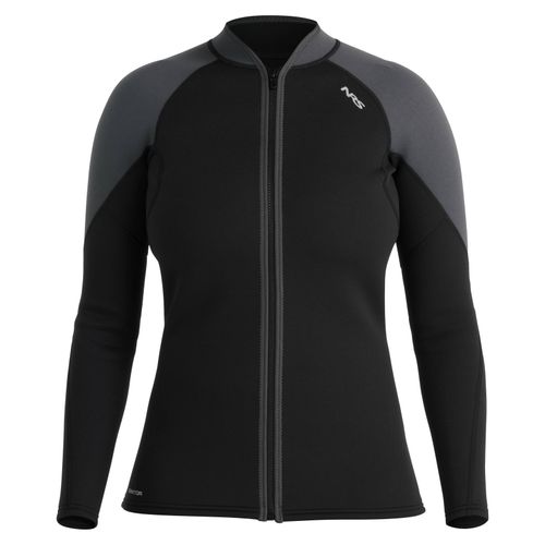 Black and gray jacket with a brand logo on a white background