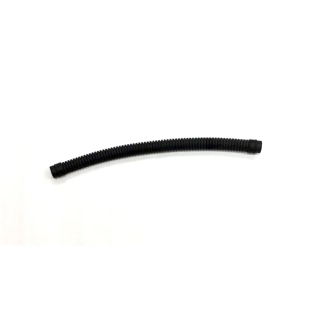 Curved black plastic hose on a white background