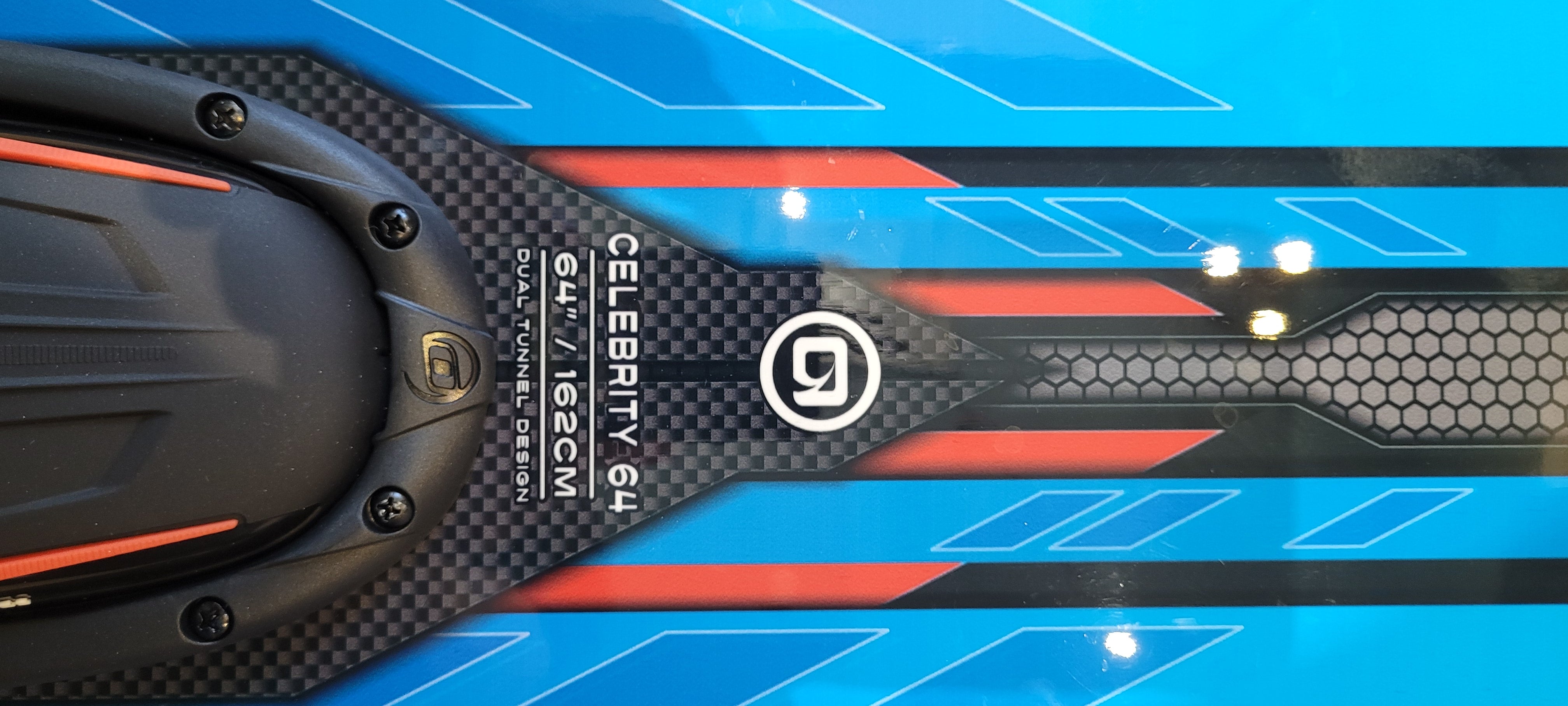 Carbon fiber scooter with brand logo on a blue background