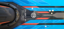 Carbon fiber scooter with brand logo on a blue background