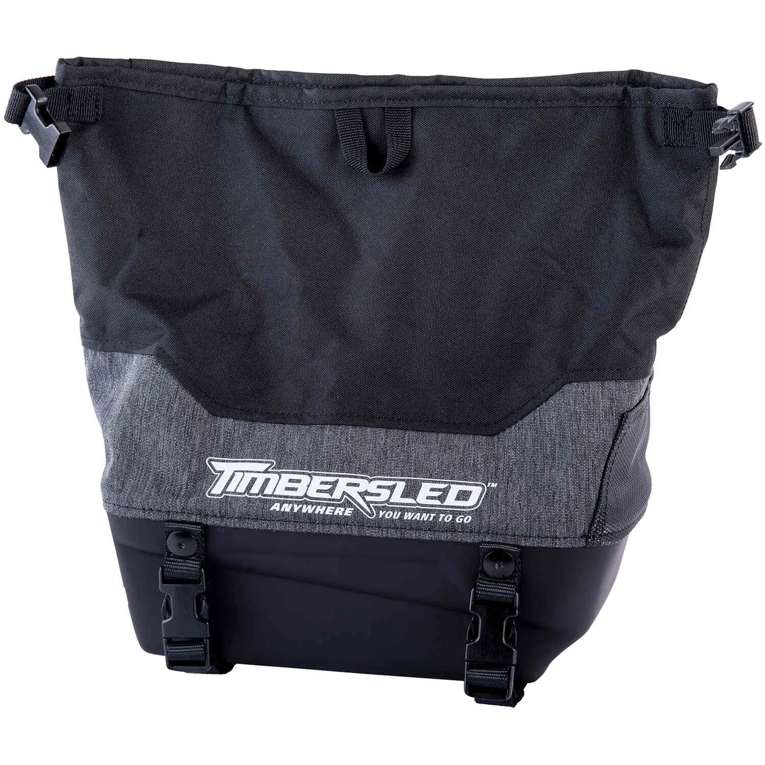 Black and gray bag with 'Timbersled' branding on a white background