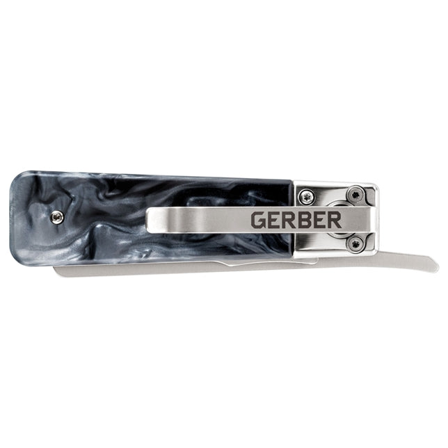 Gerber multi-tool with black and silver design on a white background