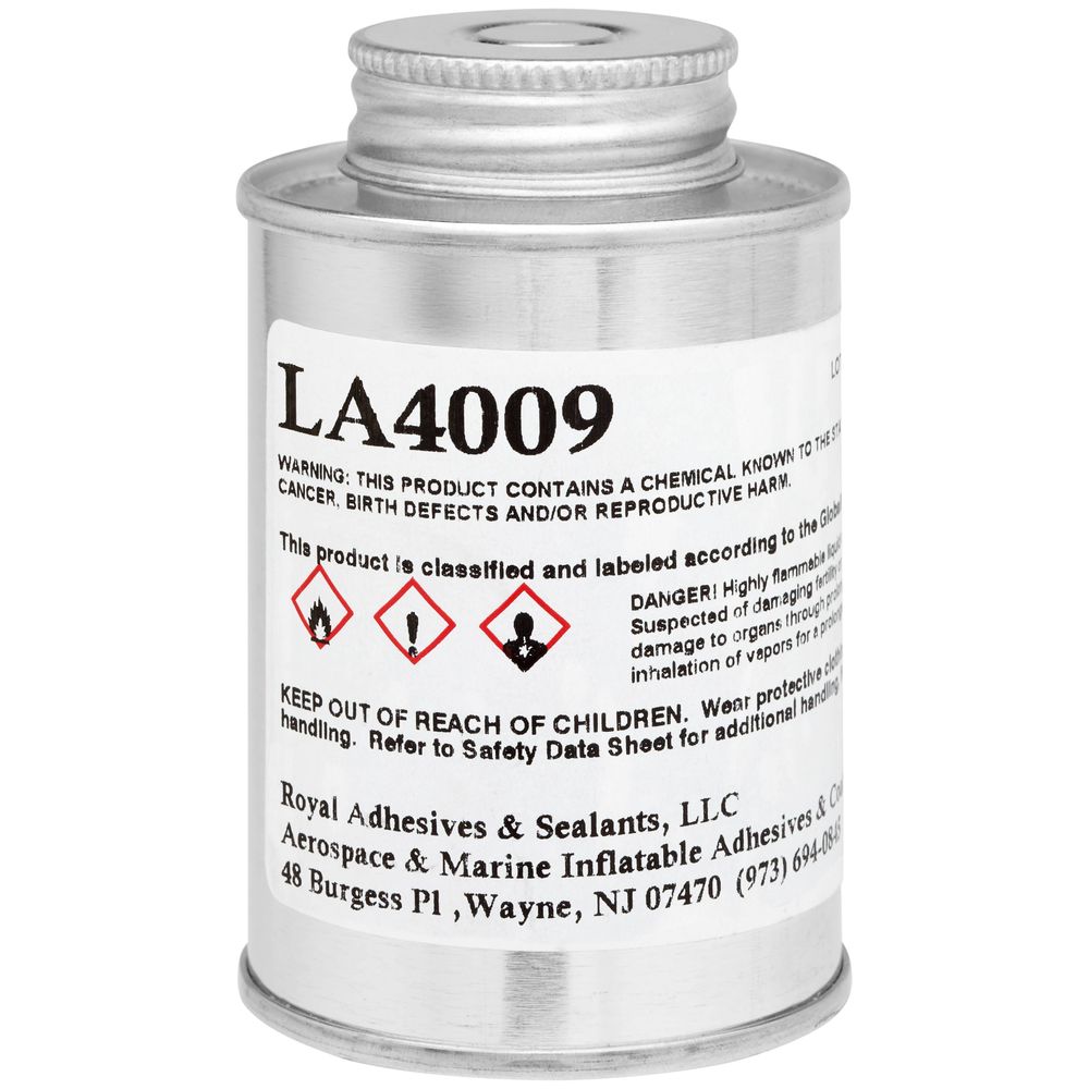 Metal canister labeled LA4009 with warning text on a white background