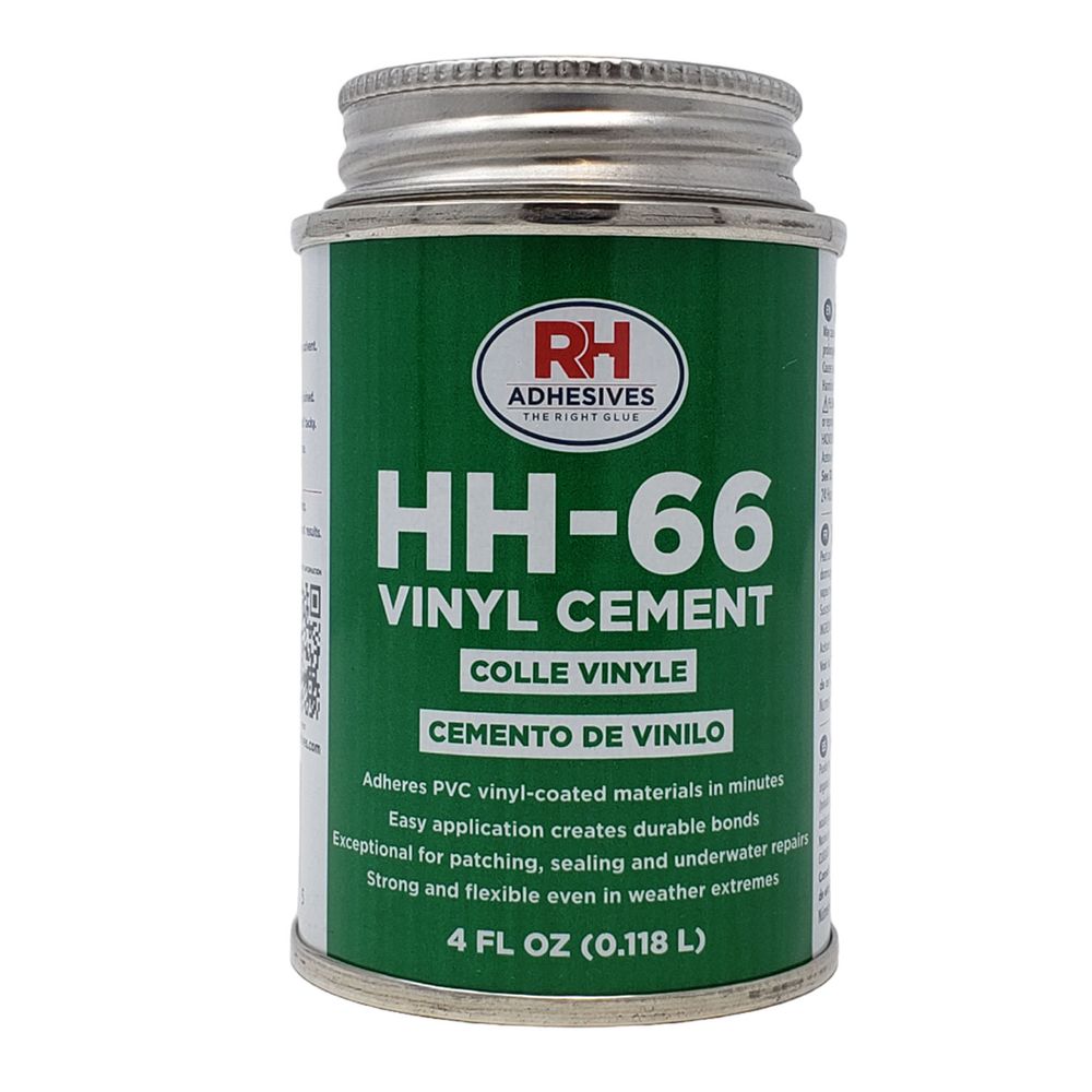 Can of HH-66 Vinyl Cement with R&H Adhesives branding on a white background