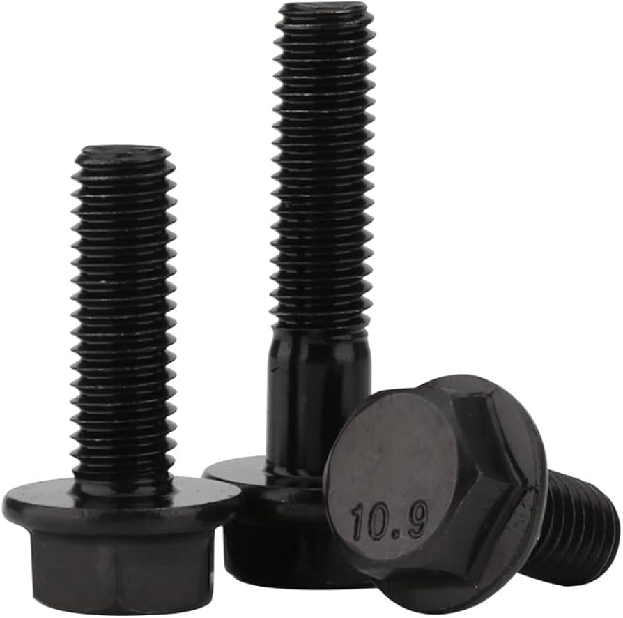Three black screws of different types on a white background