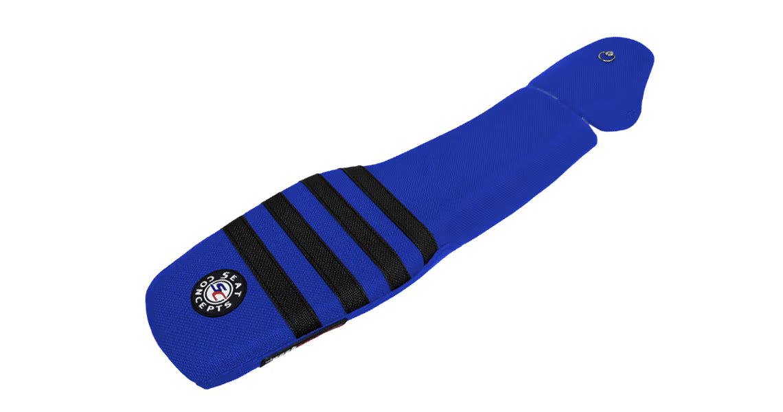 Blue and black striped product on a white background