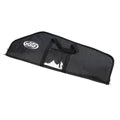 Black leather gun case with a brand logo on a white background