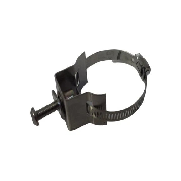 Black metal clamp on a white background