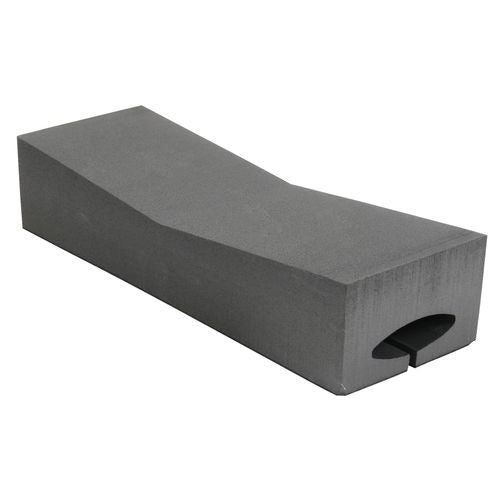 Gray concrete block with a circular hole on a white background