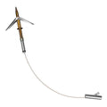 Archery broadhead with a metallic finish on a white background
