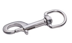 Metallic dog collar clip on a white background