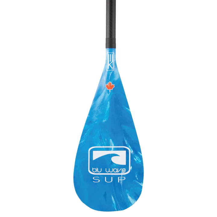 Blue paddle with a logo on a white background