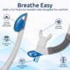 Product packaging with text 'Breathe Easy' and images of a mask and filter.