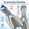 Product with text 'Powerfully Flexible' and an illustration of a person using it.