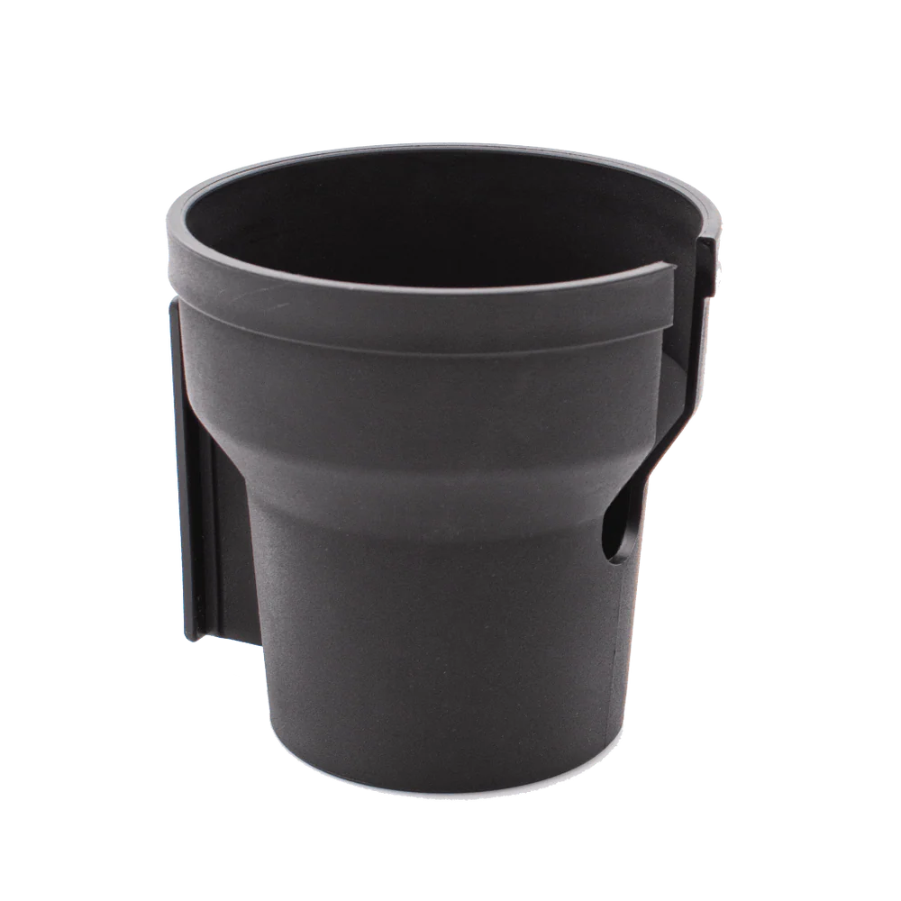Black trash can with a handle on a white background