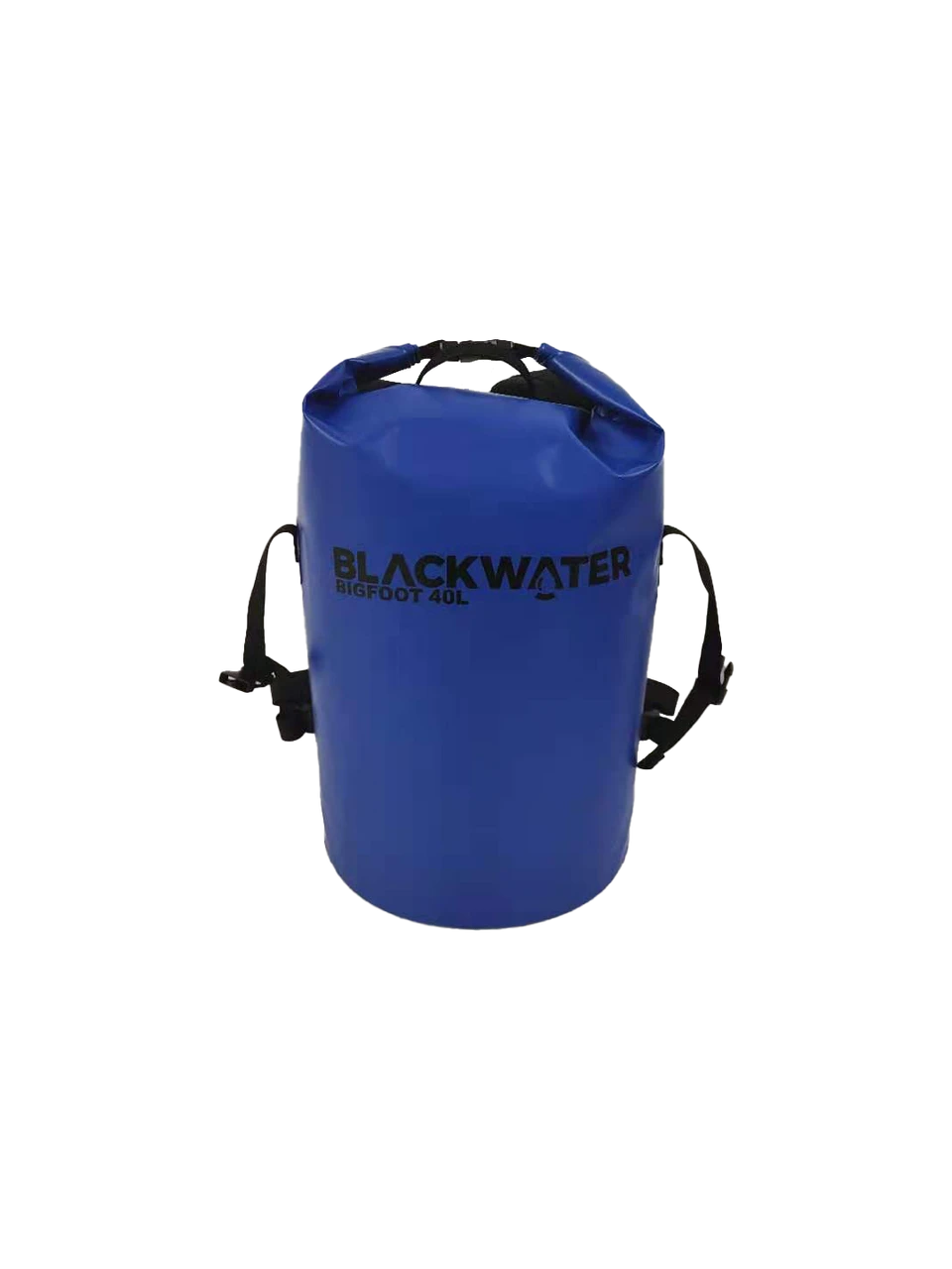Blue dry bag with 'Blackwater' branding on a white background