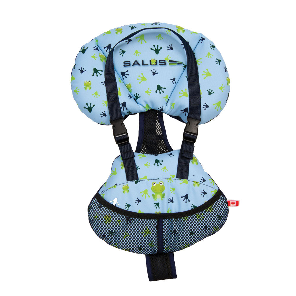 Baby carrier with frog pattern on a white background
