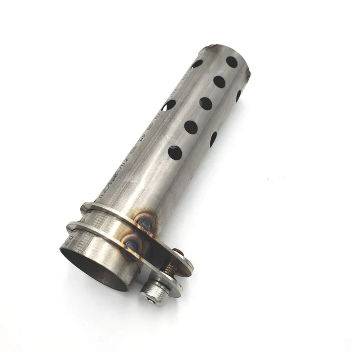 Metal cylindrical component with holes on a white background