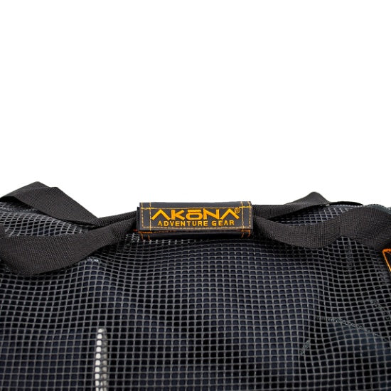 Black mesh bag with 'Akona Adventure Gear' label on a white background