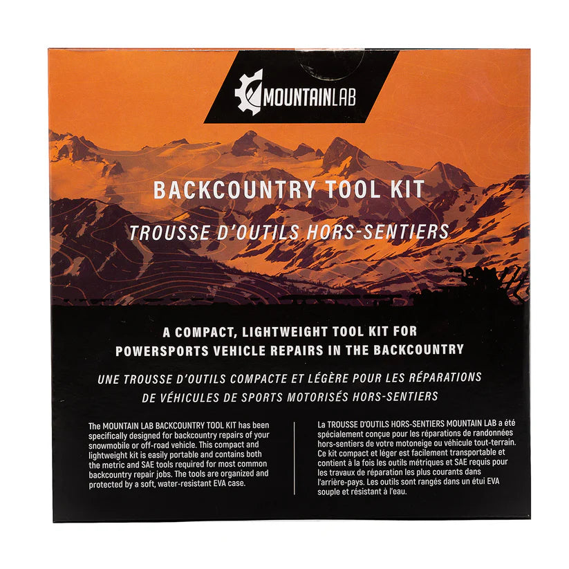Backcountry tool kit packaging with mountain landscape and Mountain Lab branding