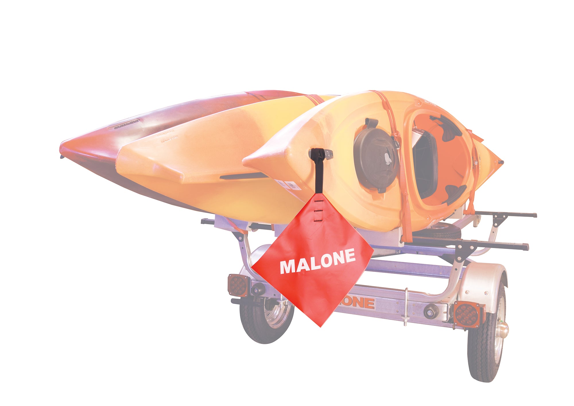 Kayak carrier with a kayak on a white background, featuring the Malone brand.