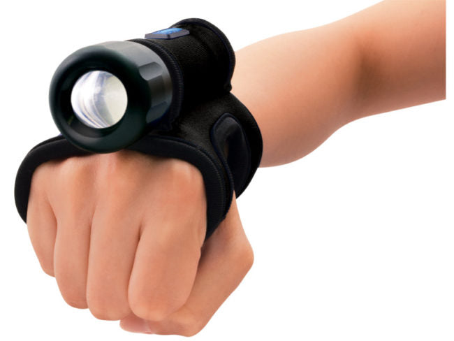 Wrist-mounted flashlight on a white background