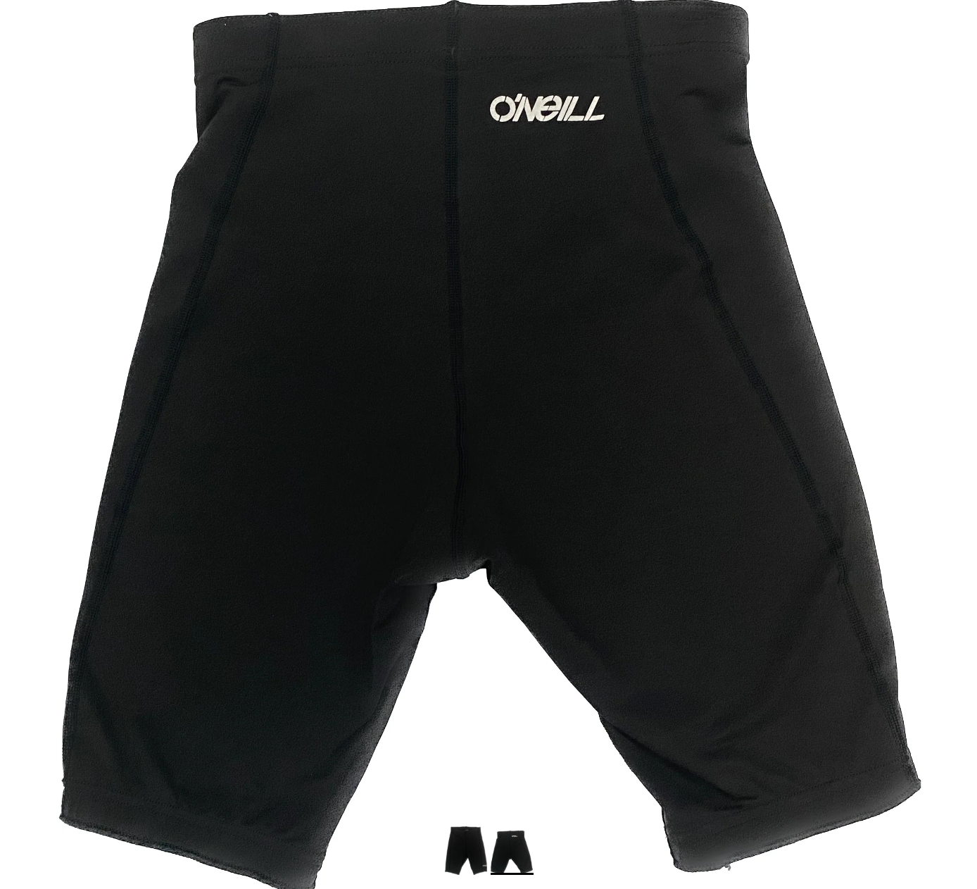 Black shorts with a visible brand logo on a white background
