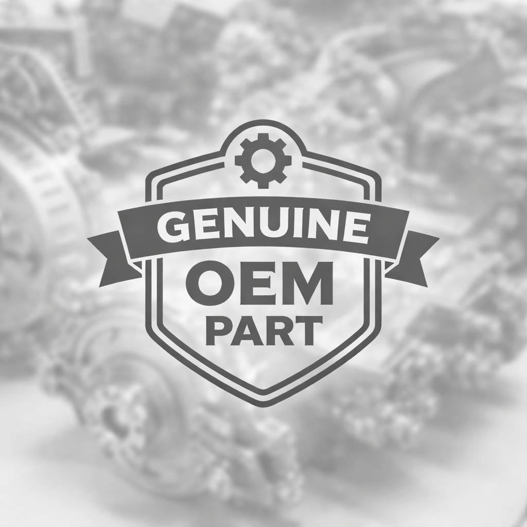 Genuine OEM part label on a blurred mechanical background