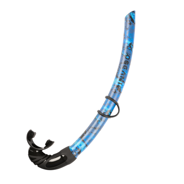 Blue and black snorkel on a white background