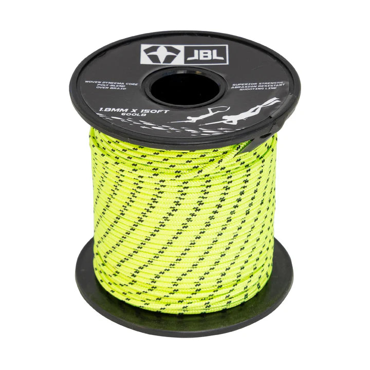 Spool of yellow rope with JBL branding on a white background