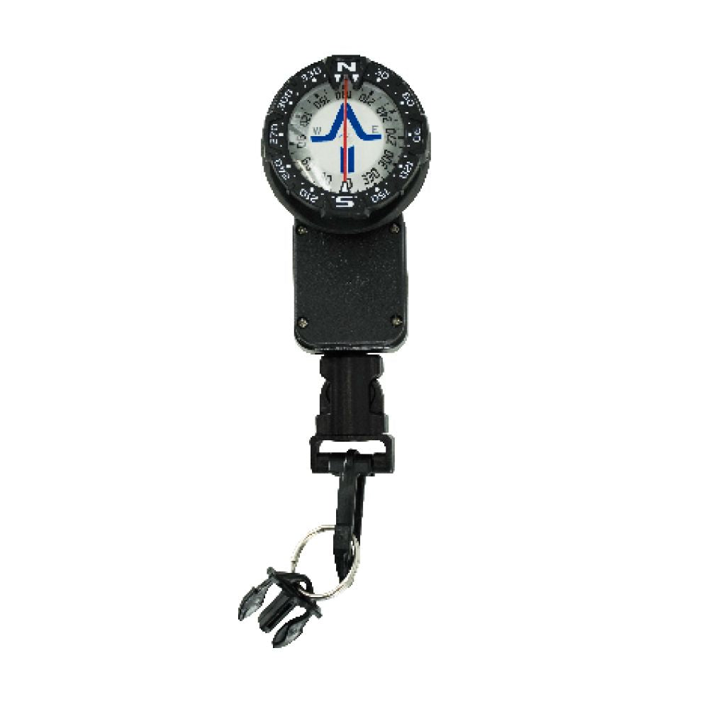 Compass with keychain on a white background