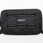 Black pouch with multiple pockets and 'Riley' branding on a black background