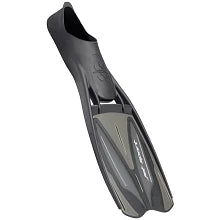 Black and gray swim fin on a white background