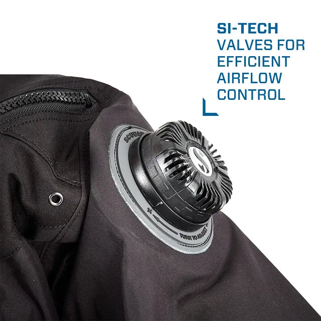 Black jacket with SI-TECH valve for efficient airflow control on a white background