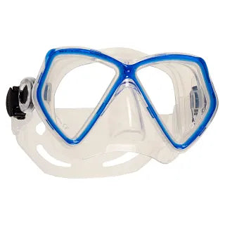 Diving mask with blue frame on a white background