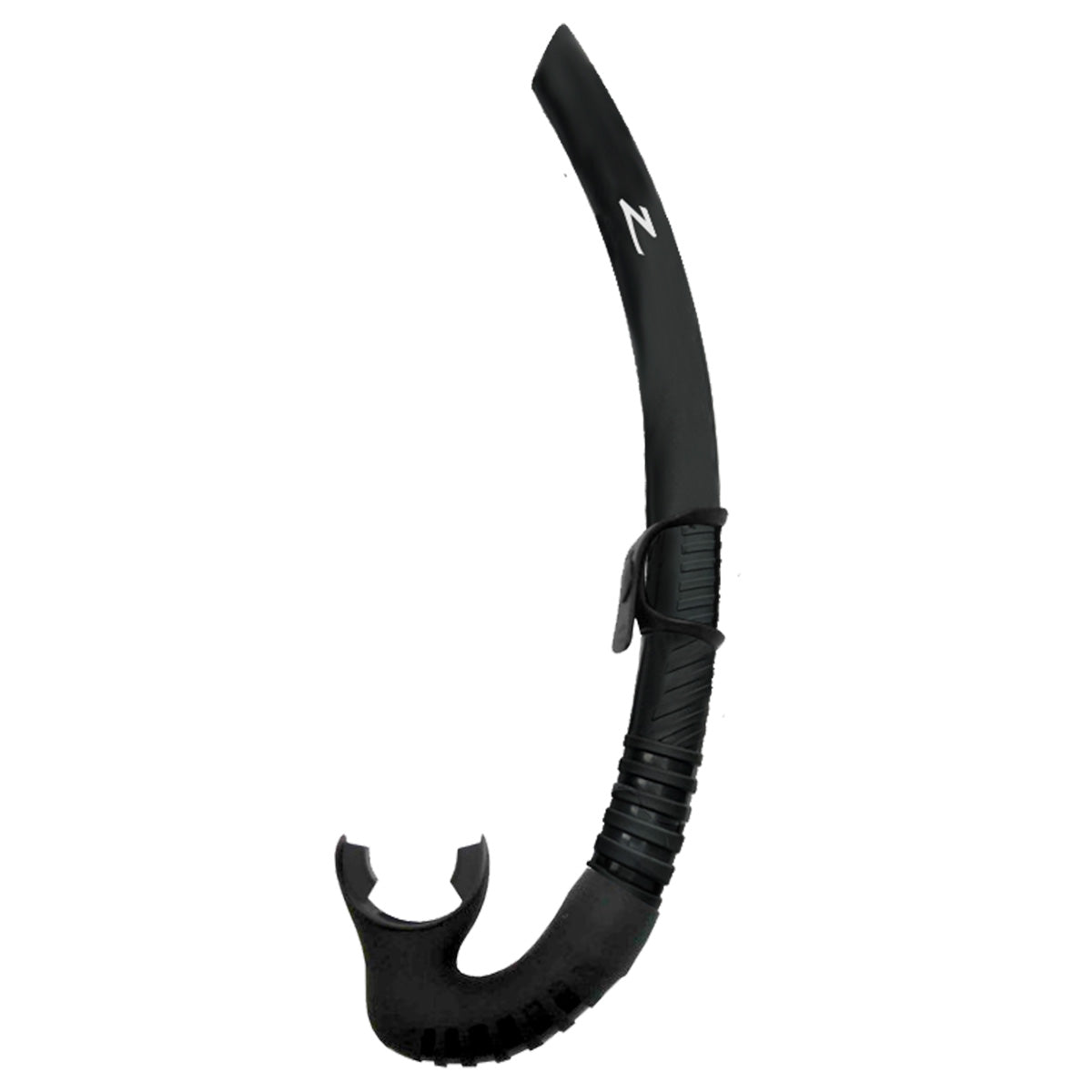 Black diving snorkel on a white background
