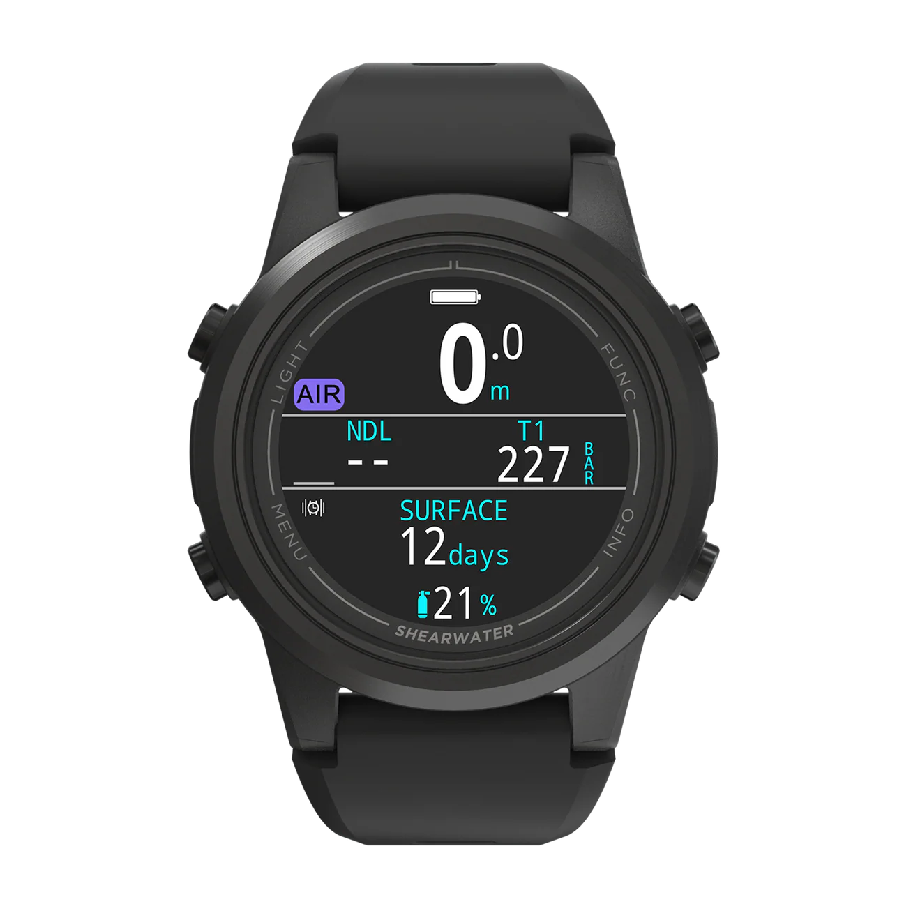 Black smartwatch with digital display on a white background