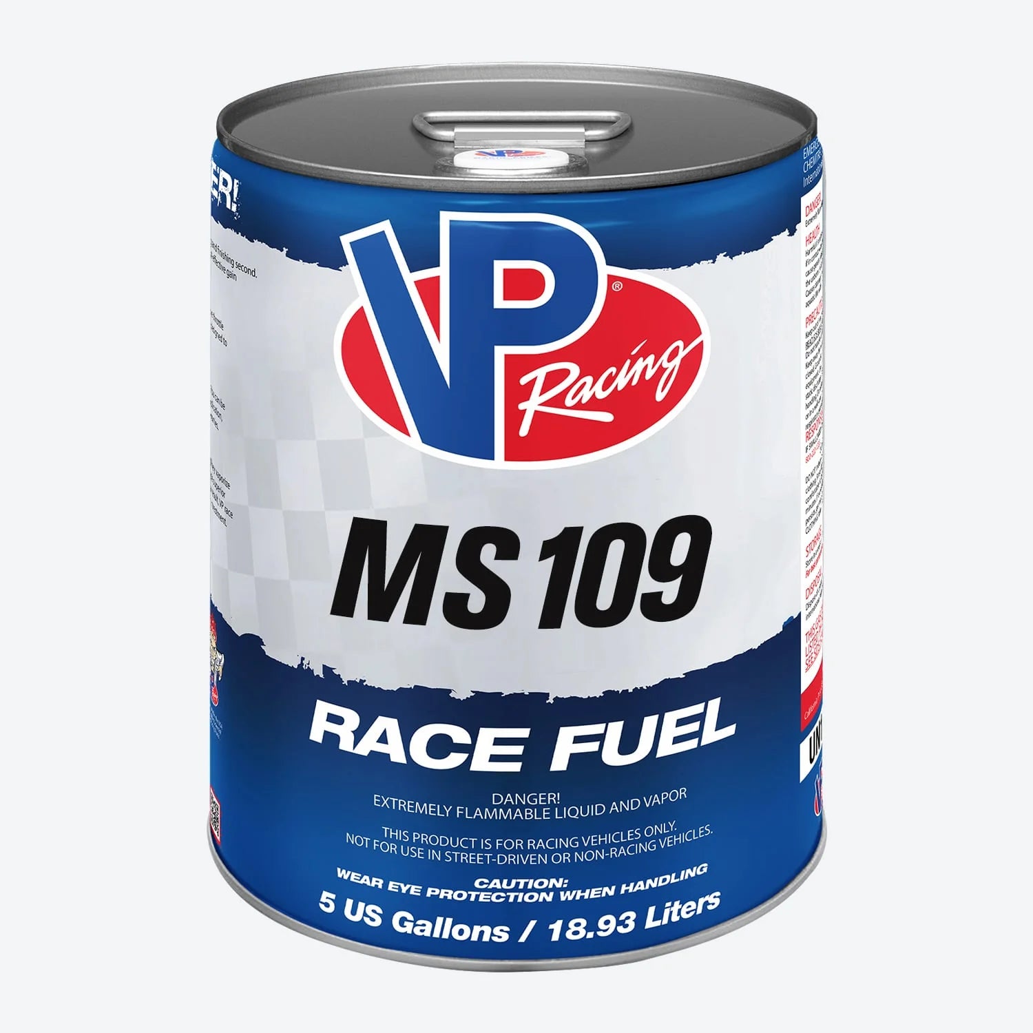 VP Racing MS 109 Race Fuel can on a white background