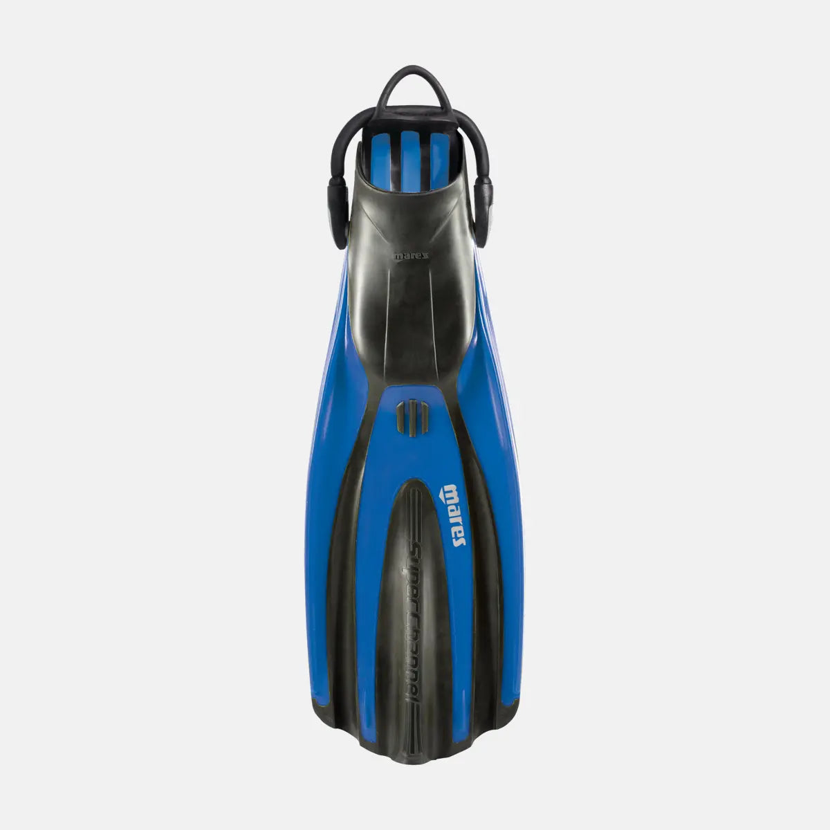 Blue and black diving fin on a white background