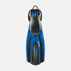 Blue and black diving fin on a white background