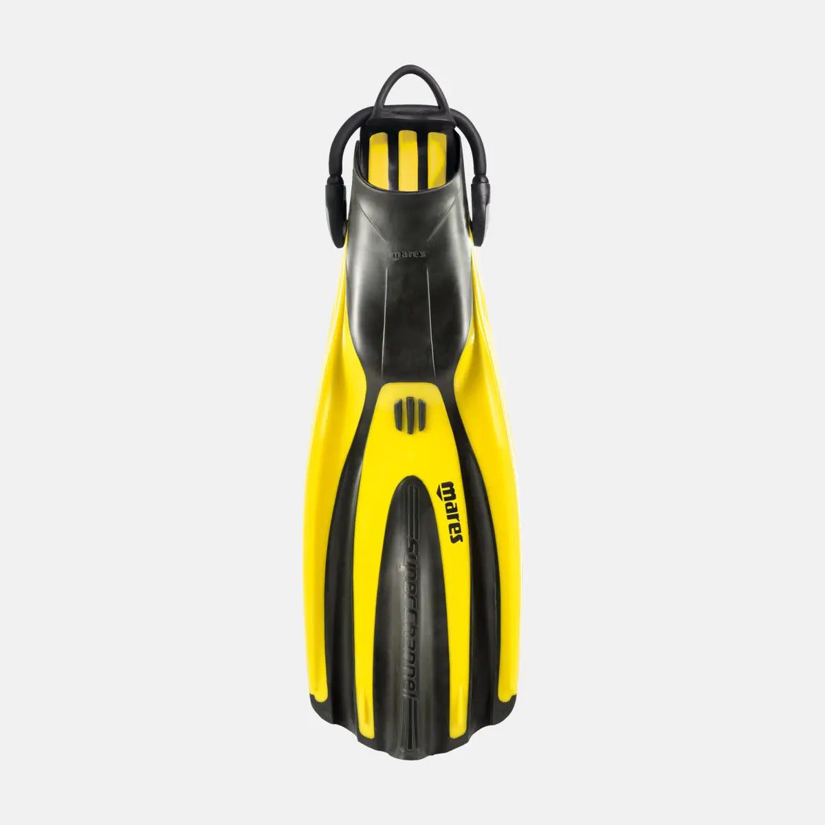 Yellow and black diving fin on a white background