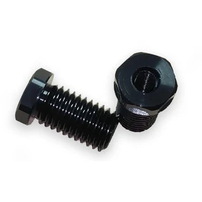 Black screw and nut on a white background