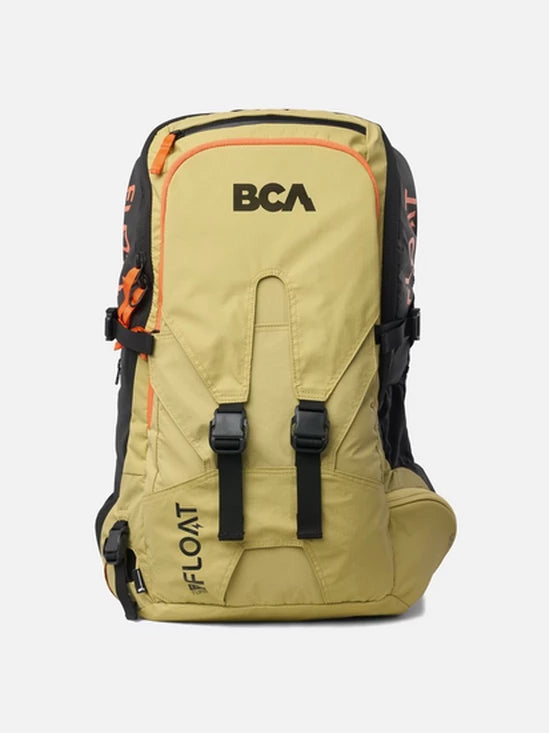 Beige backpack with BCA logo on a white background