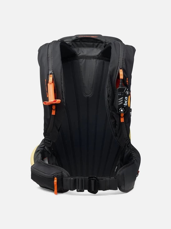 Black backpack with orange accents on a white background