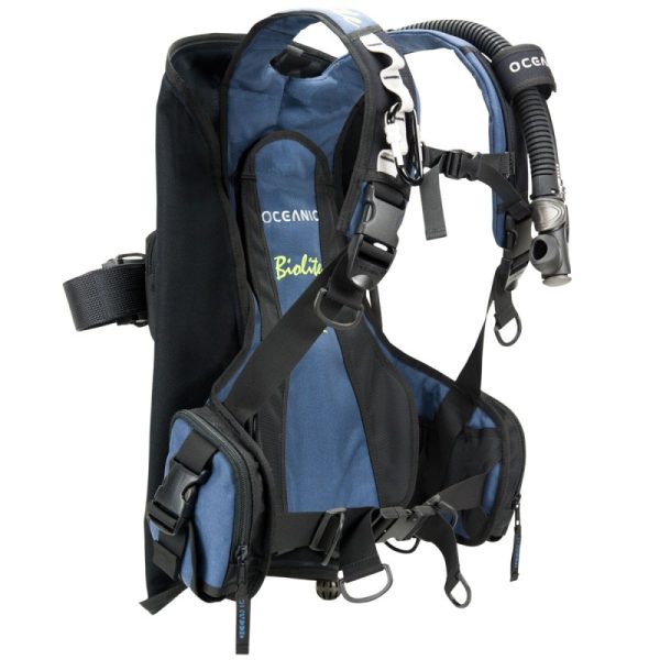 Scuba diving vest with equipment on a white background